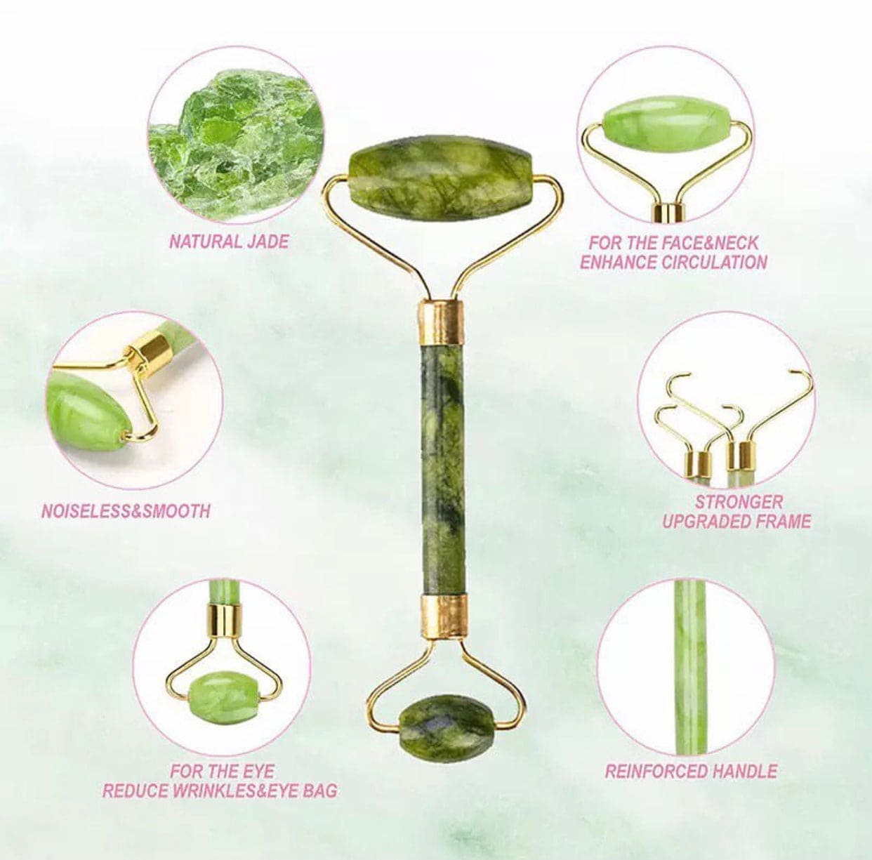 Jade Roller Massager With Face Lifting Guasha Stone, Jade Stone Facial Roller, Dual-Sided Face Massager, Muscle Relaxing Jade Roller Jade Roller Massager With Face Lifting Guasha Stone, Jade Stone Facial Roller, Dual-Sided Face Massager, Muscle Relaxing Jade Roller